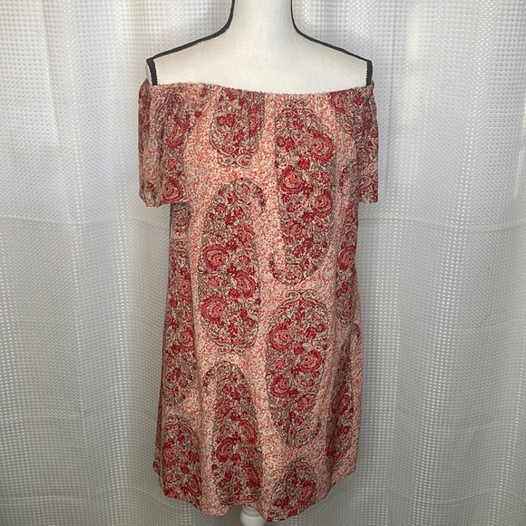 Madewell Silk Off Shoulder Dress Paisley Print Lined Sz M - Picture 3 of 11